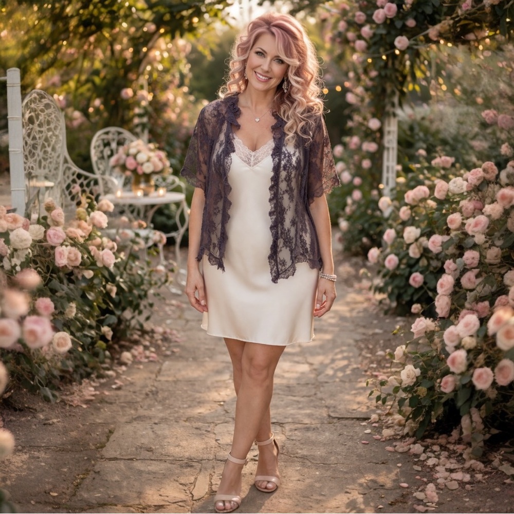 Purple Lace Kimono La Vie en Rose Sheer Romantic Layering Top M